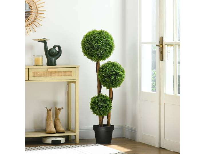 HOMCOM Arbre Artificiel Buis 3 Boules 110cm Intérieur/Extérieur Vert