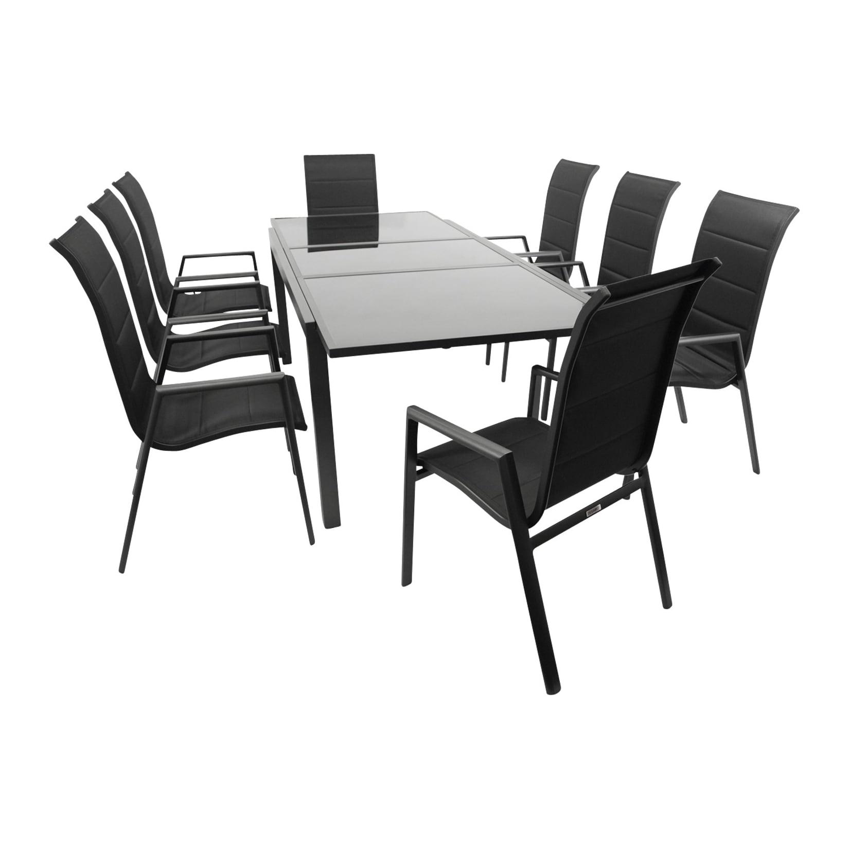 Garnitur TORINO 9-teilig, Alu + Glas + Kunstgewebe schwarz