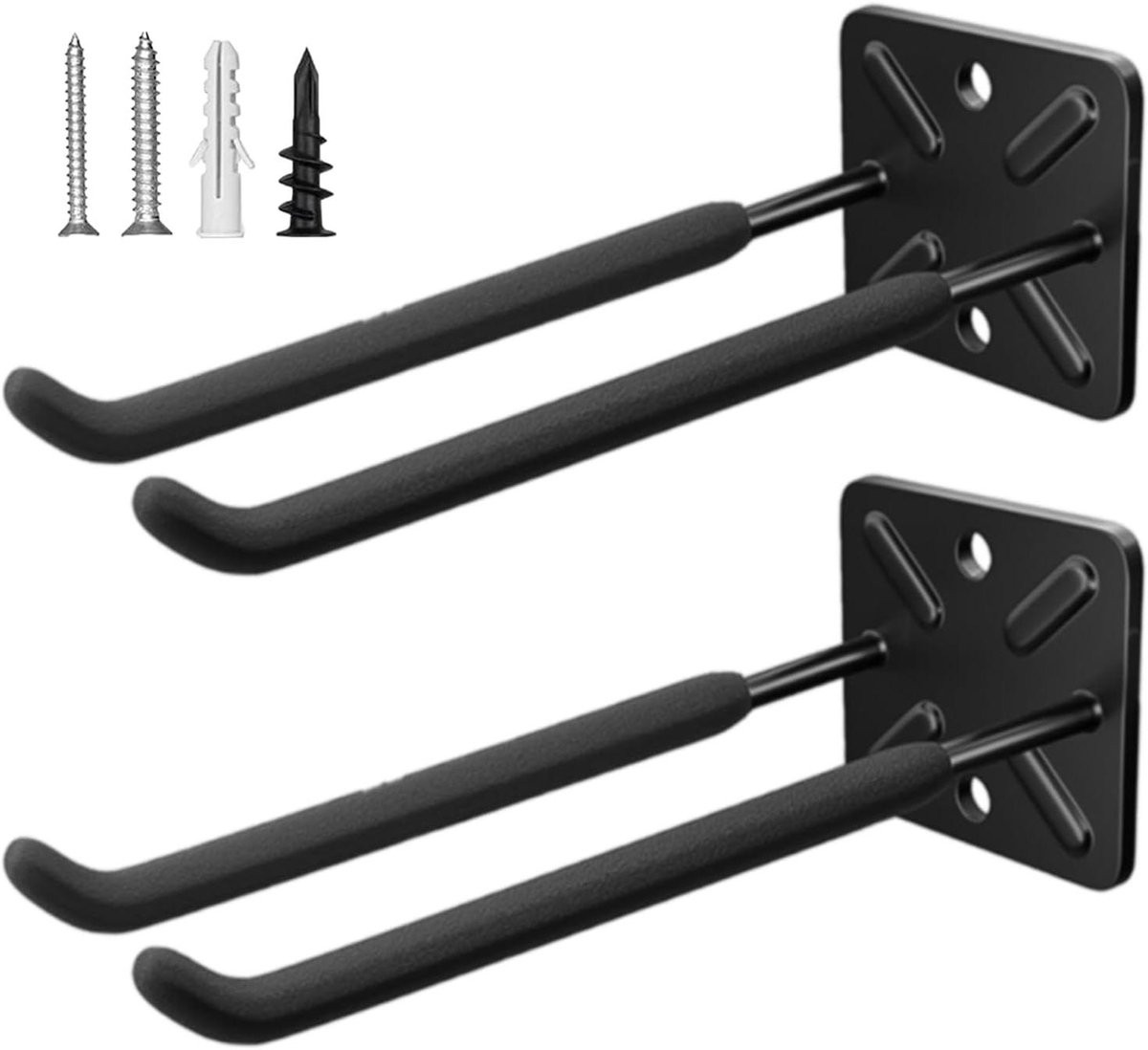 Garagehaken Heavy Duty Wandmontage - 2 stuks - Zwart - Massief staal