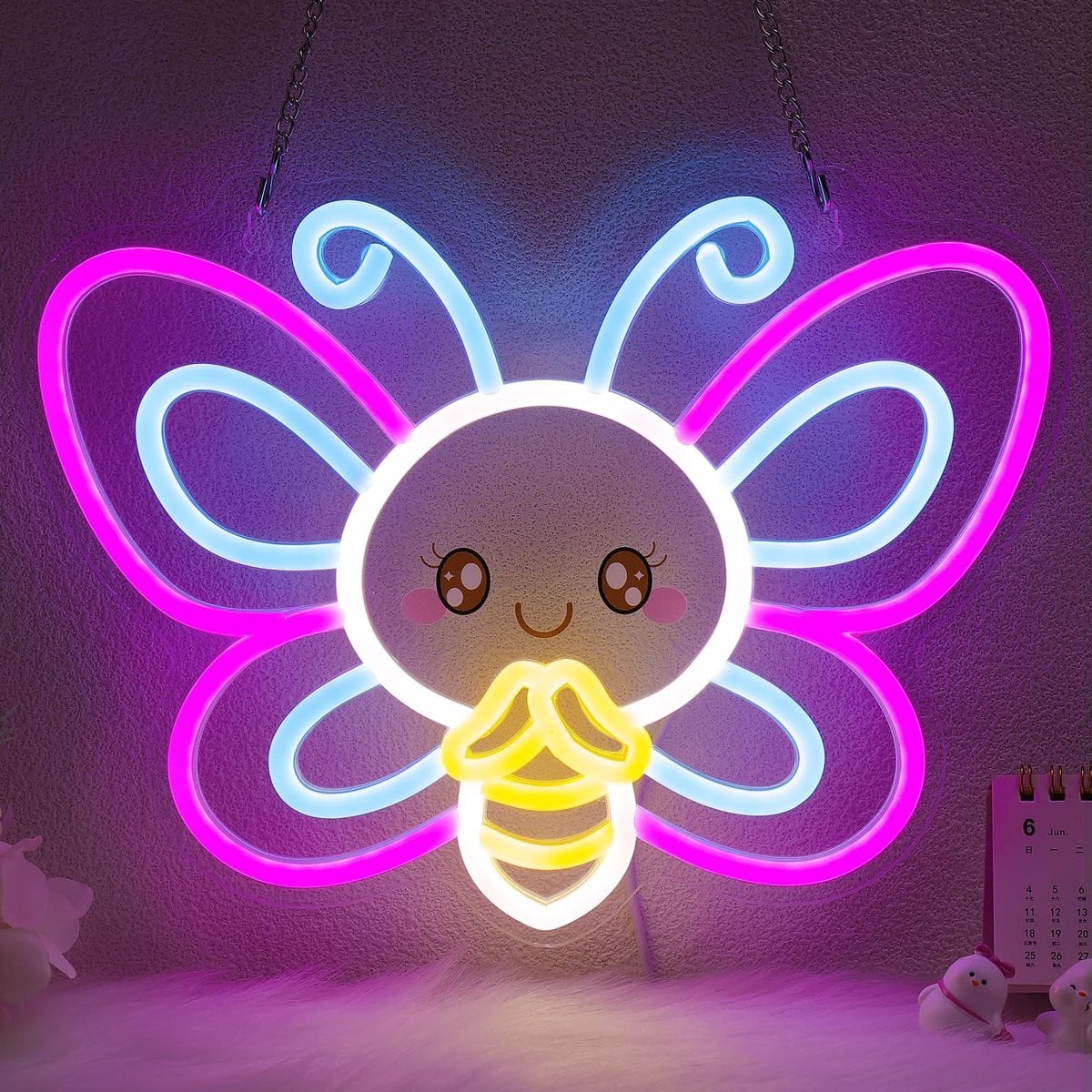 Omgoods Neon Vlinder Wanddecoratie met LED en USB-aansluiting