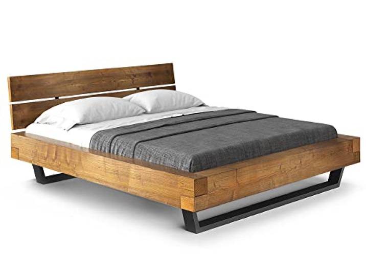 moebel-eins CURBY Balkenbett mit Holz-Kopfteil, Kufenfuß, Material Massivholz, 140 x 200 cm, Vintage
