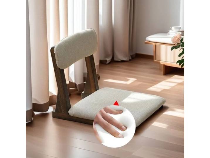Chaise en tatami en bois, chaise à dossier de style japonais, chaise de relaxation, tabouret bas, chaise avec coussin de dossier, chaise avec coussin en éponge