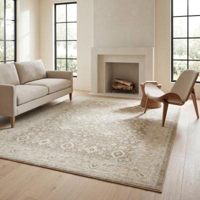 ROW Lauren Bordered Floral Light Brown/ Beige Textured Pile Area Rug