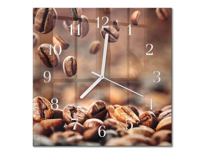 Tulup Wanduhr 30x30 cm - Kaffeebohnen, Braun, Glas, Quadratisch, 30x30x0.4 cm, Dekoration, Uhren, Wanduhren