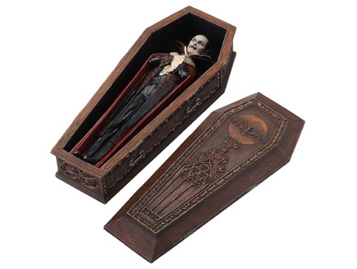 Veronese Design Klassischer Vampirsarg mit Graf Dracula, handbemalt, Filmkreatur, Horror, Sammelfigur, 21,6 cm