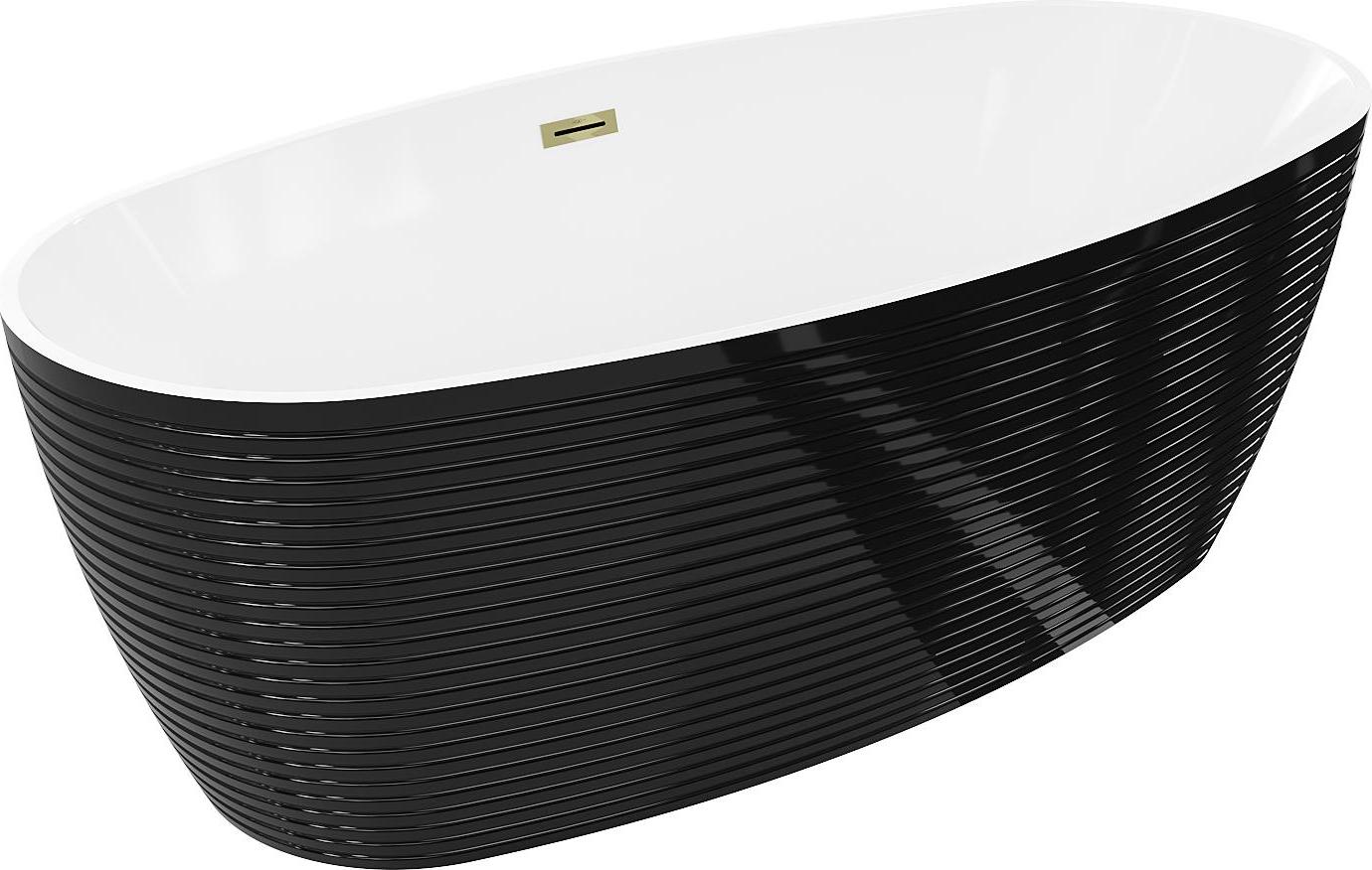 Mexen Lira freistehende Badewanne Design 170 x 80 cm, weiß/schwarz, Überlauf gold - 52831708075-50