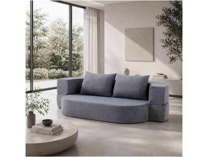 Canape Convertible 2 Places Gris Clair Canape-Lit Pliable FloraGrace Pour Salon Et Chambre D Amis Sans Montage 130x200cm