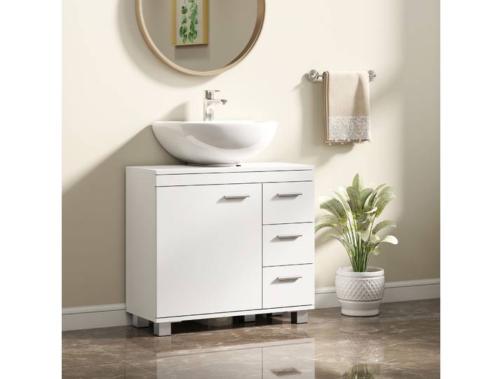 HOMCOM Meuble Sous Lavabo Blanc 70x30x64 cm 3 Tiroirs