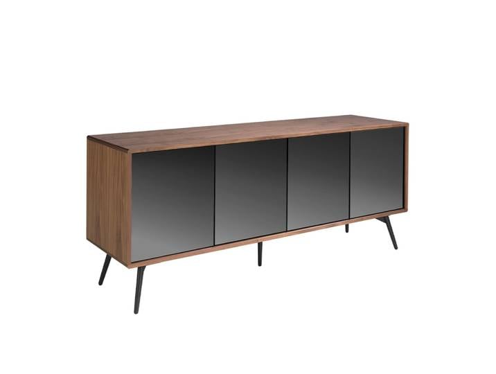 Buffet effet bois noyer et verre miroir noir