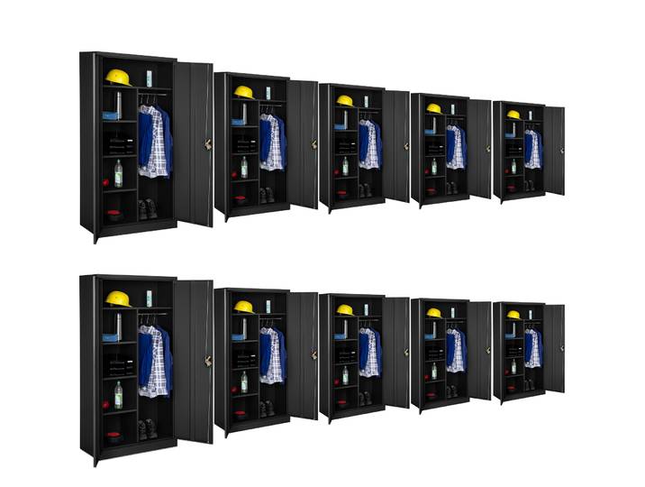 Lot de 10 Vestiaires métallique comprenant 6 casiers et 1 penderie intégrée 180x90x40cm - noir