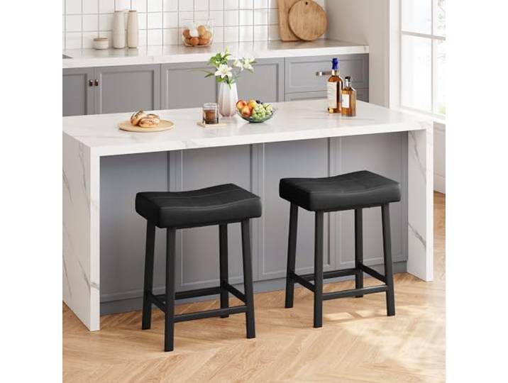 FairyLee Barhocker 4er-Set 60 cm – Gepolstert mit PU-Leder-Sattelsitz Schwarz