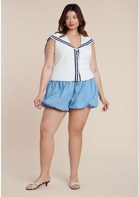 Plus Size Women's Chambray Bloomer Short by ELOQUII in Light Wash (Size 22)