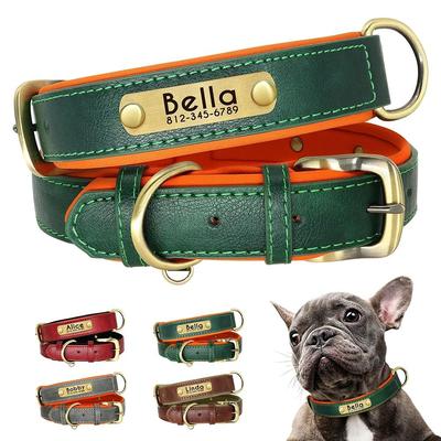 Customized PU Leather Nameplate Dog Collar Padded Comfort With Free Engraving black xl
