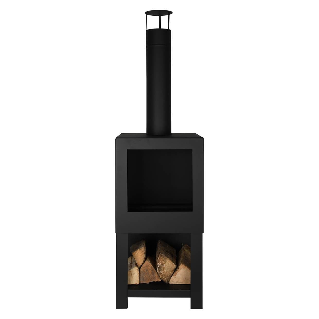 Esschert Design Buitenkachel met houtopslag - Zwart