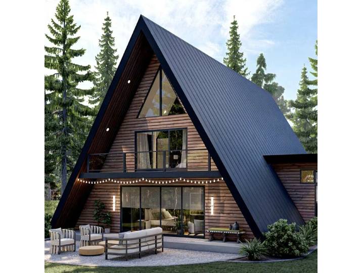 Maisonnette modulaire triangulaire en bois, structure en A, portable, luxueuse, pour une vie en plein air