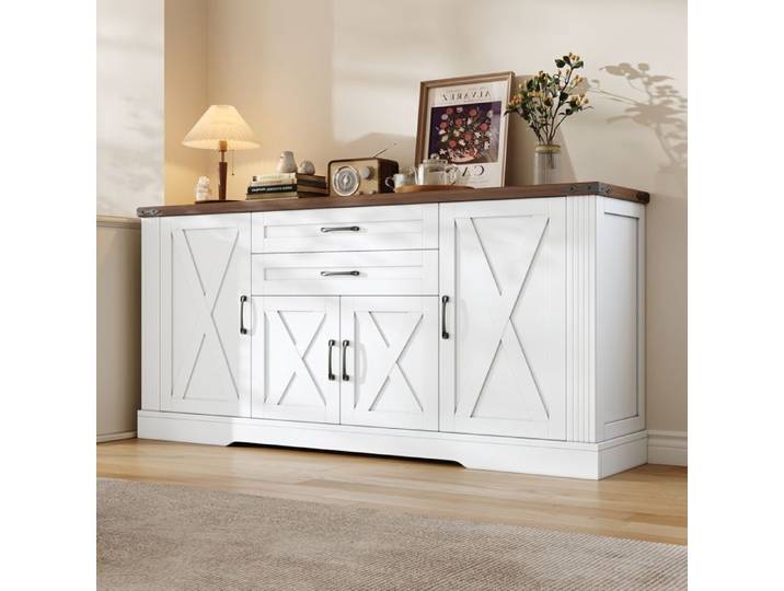 Buffet avec plan de travail 4 portes et 2 tiroirs meuble de rangement pour le salon/entrée/salle à manger blanc 160x39x81 5cm