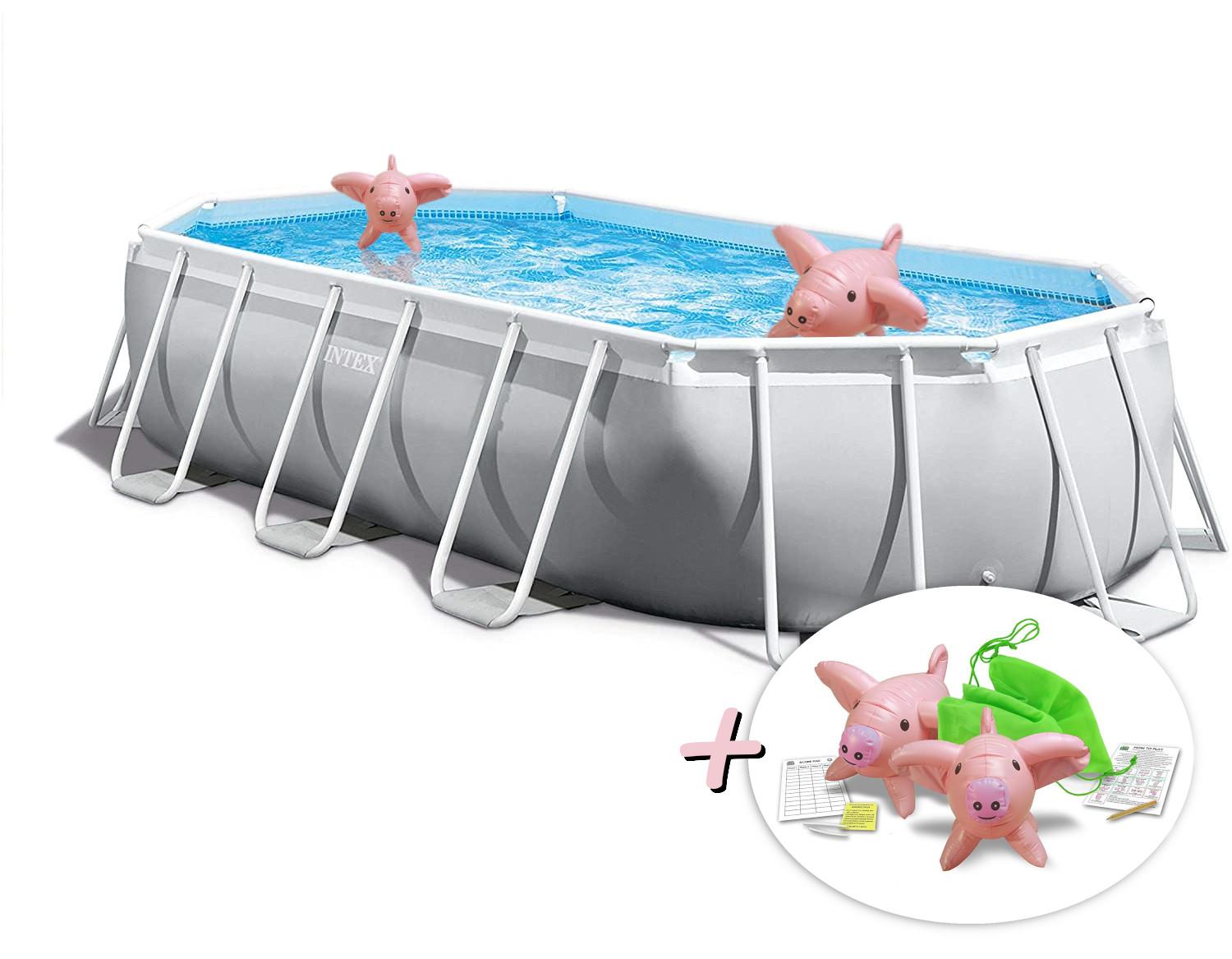 INTEX 26796GN - Prism Frame Oval Pool (503x274x122cm) + aufblasbare Schwimmtiere