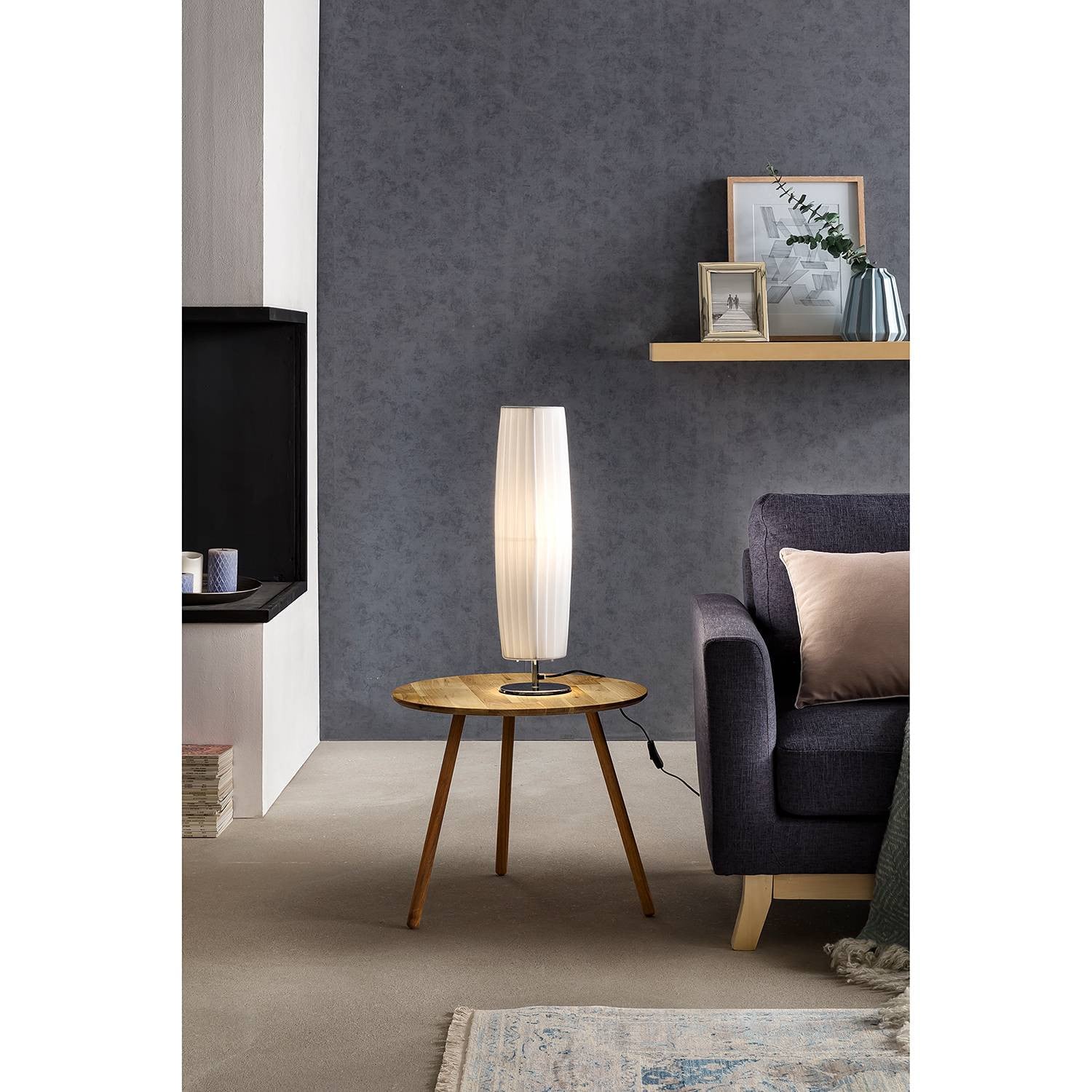 home24 Tafellamp Villena II wit met verchroomd roestvrij staal, Ø 15 cm