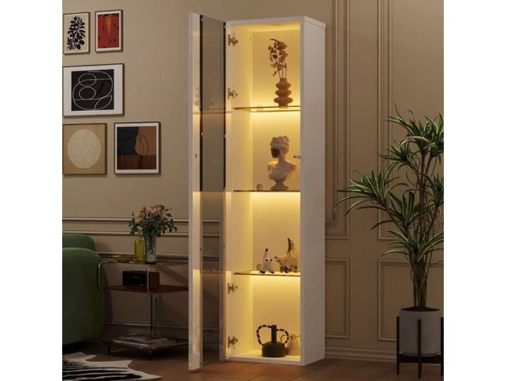 Vitrine collection moderne blanc Lumière changeante LED 40x29x170cm cloison verre