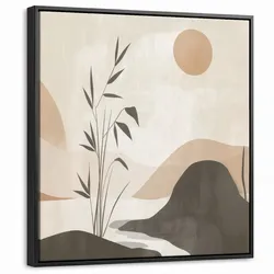 LEINWAND Bilder mit Rahmen - Japandi - Landschaft - Beige - 50x50
