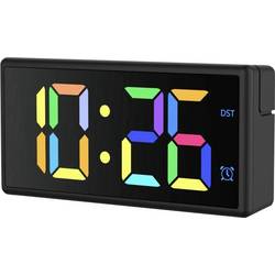 hama 00222208 Digitaler Wecker Ibiza, Multicolor-Display, mit USB-Ladefunktion, Schwarz