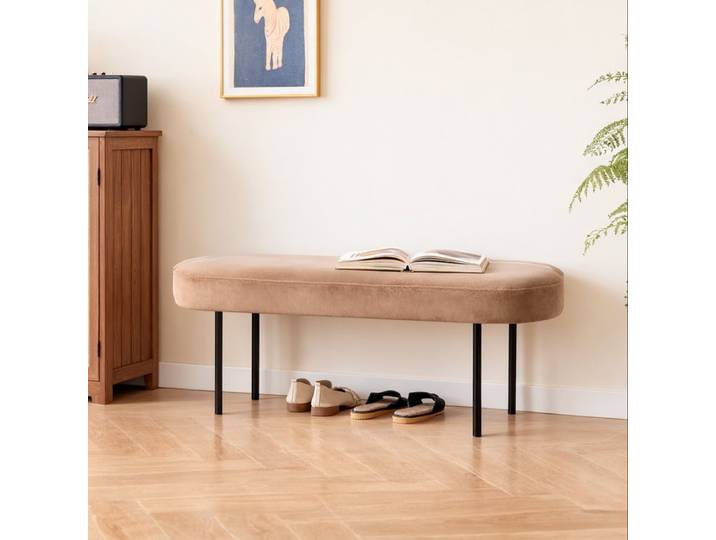 Banc en métal et velours beige