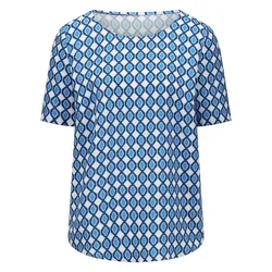 Rundhals-Bluse Peter Hahn blau, 48