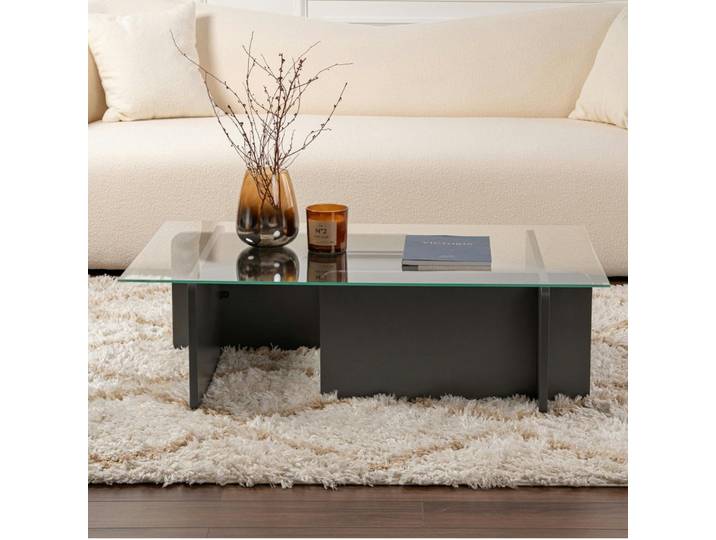 Table basse déstructurée, plateau verre SALTA - Anthracite