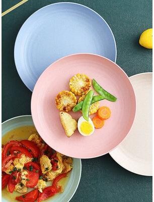 Inspire Select 4 Piece Wheat Straw Dinner Plates Set Lightweight Unbreakable Reusable Plates, Microwave & Dishwasher Safe 4 Pcs M 9.06 In