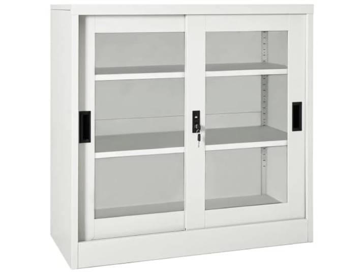 Helloshop26 Schrank mit Schiebetüren, kleiner Raum, 90 x 40 x 90 cm, robust und sicher, aus Stahl, hellgrau, 02_0046815