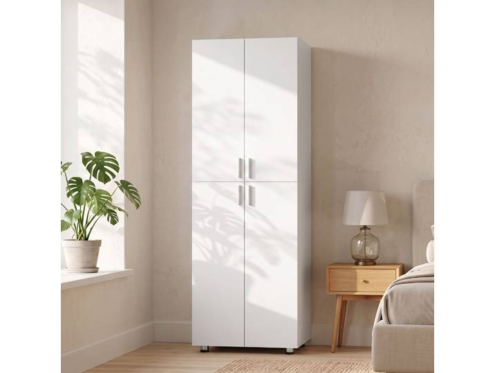 HOMCOM Armoire 4 Portes 180cm Blanc Garde-robe