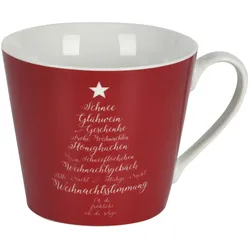 Krasilnikoff Weihnachtliche Happy Cup Tasse Christmas Words, rot