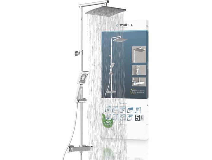 Duschbrause SCHÜTTE TRENTO , grau (chrom), H:150cm T:35cm, Brausegarnituren, Duschbrause, mit Thermostatarmatur, 3-fach verstellbar, Antikalk-Noppen