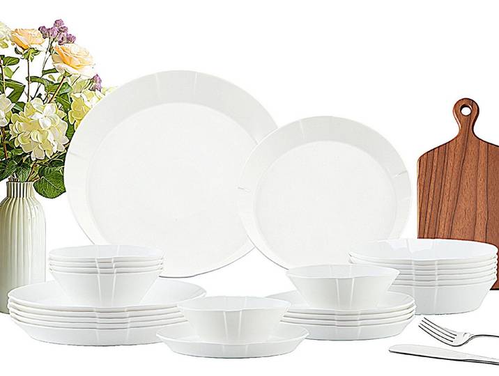 LB LICHTENBERG Tafelservice Geschirrset, Essservice Teller Set Porzellan, Weiß (24-tlg), 6 Personen, Keramik, Verschiedene Stile Geeignet für Spülmaschine & Mikrowelle