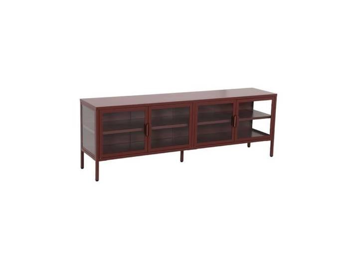 Meuble TV industriel métal et verre trempé 4 portes 160cm bordeaux - Arkansas