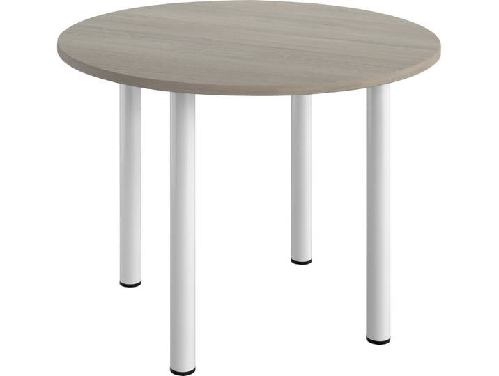 Table ronde L 100 cm Excellens plateau chêne gris 4 pieds métal blanc - - Bruneau