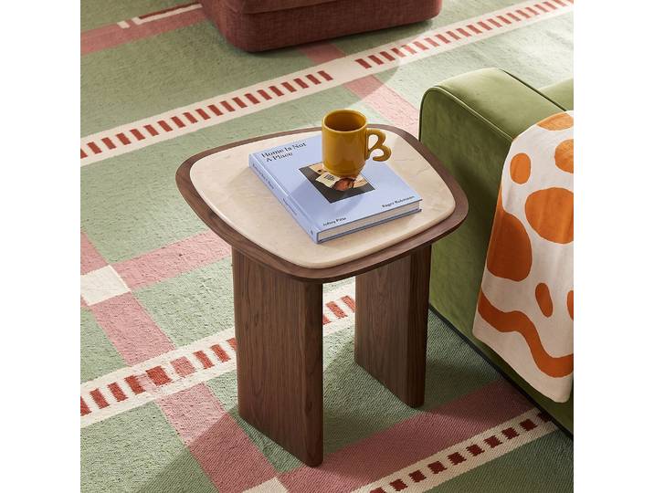 HABITAT - Table d’appoint organique finition noyer et marbre blanc - Ormea