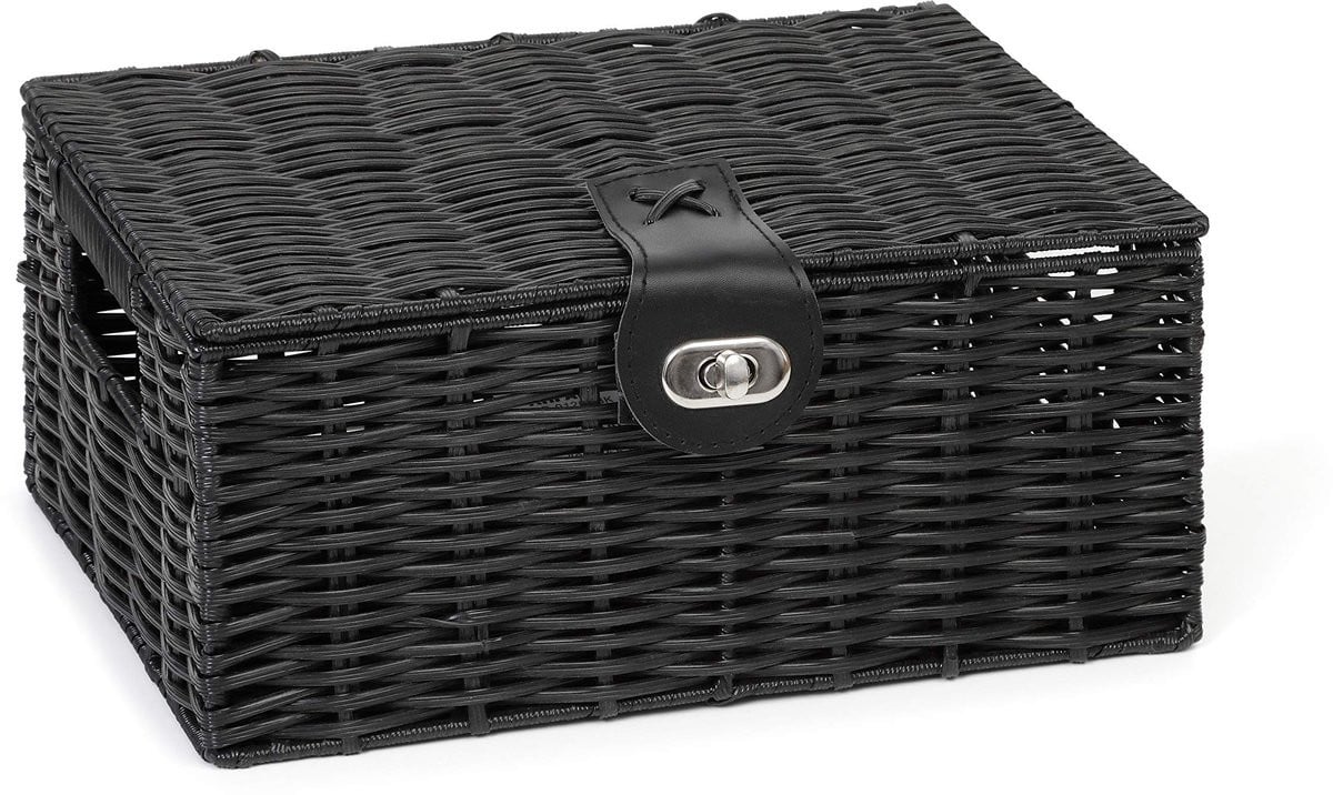 Arpan Wicker Storage Basket zwart opbergmand met deksel en handvatten