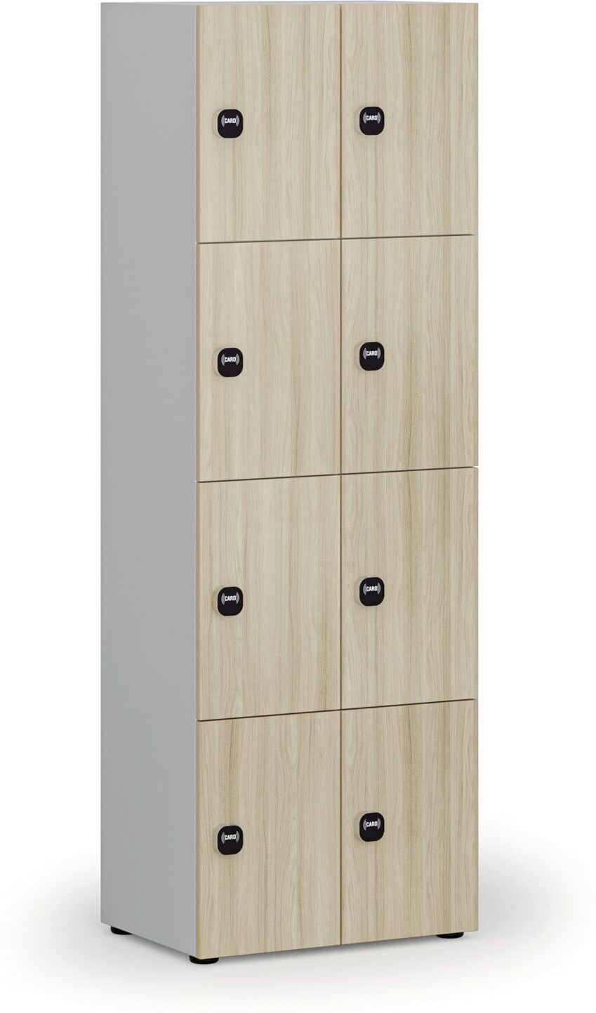B2B Partner Holzspind S4 mit Ablagefächern, 8 Fächer, zerlegt, RFID-Schloss, grau/Eiche natur