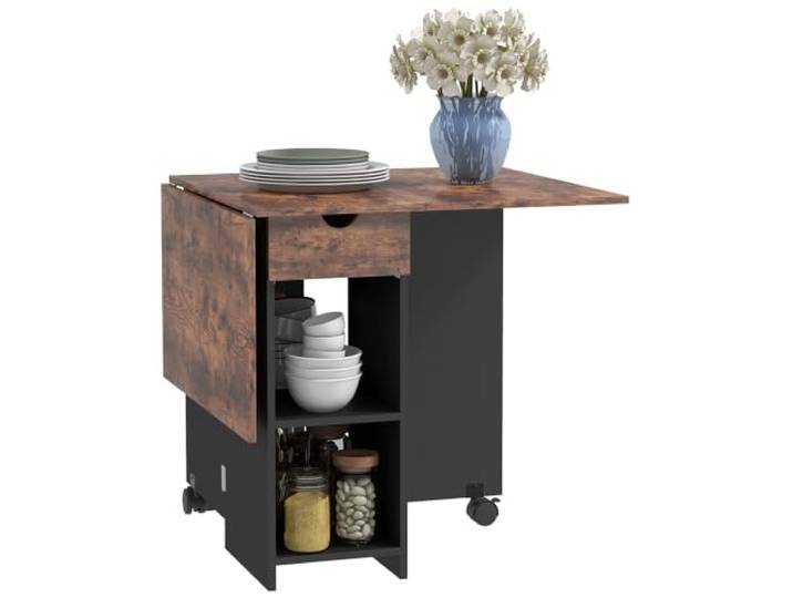 HOMCOM Klapp-Esstisch mit Drop Leaf für kleine Räume Rustikales Braun Schublade, Ablagefächer, Küche, Esszimmer