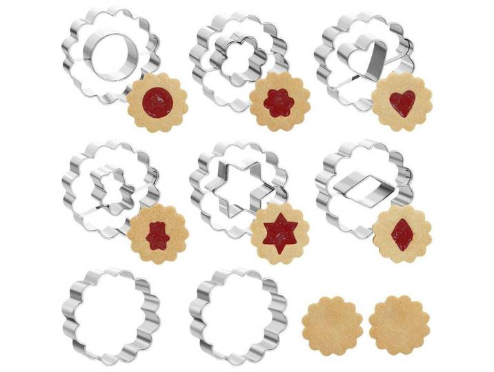 Ausstechform Set 8-teilig Linzer Ausstecher Edelstahl, Silberfarben, Metall, 6x1x6 cm, Backen & Backzubehör, Keksausstecher