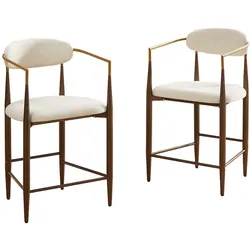 MODFU Barhocker 2er-Set mit Armlehnen, Stoff Beige, Metallgestell Dunkelbraun, höhenverstellbare Füße