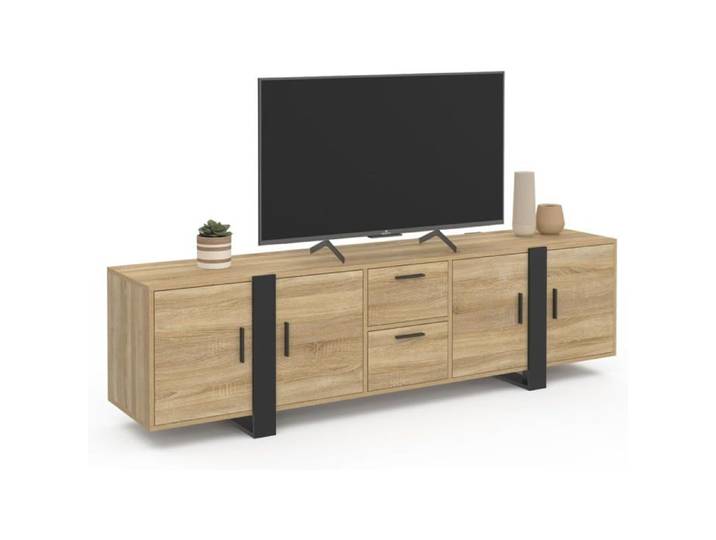 IDMarket Meuble TV Phoenix 180 cm avec rangements en Bois et Noir