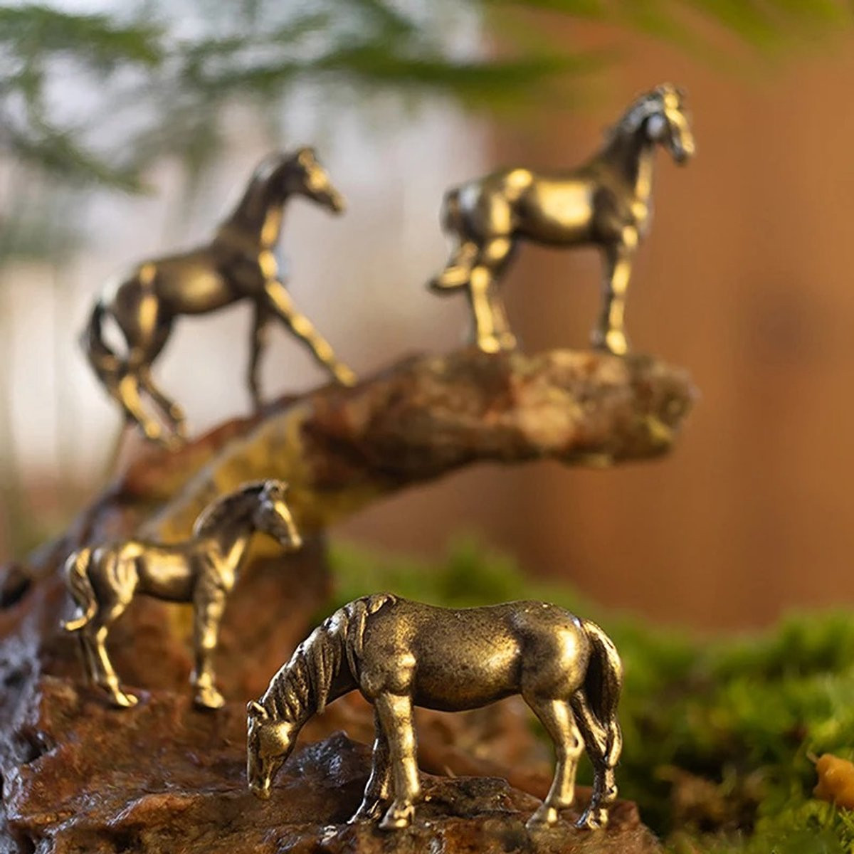 Messing Paard Beeldje - Antiek Koperen Paard Sculptuur - Miniatuur Paardenfiguur voor Woondecoratie