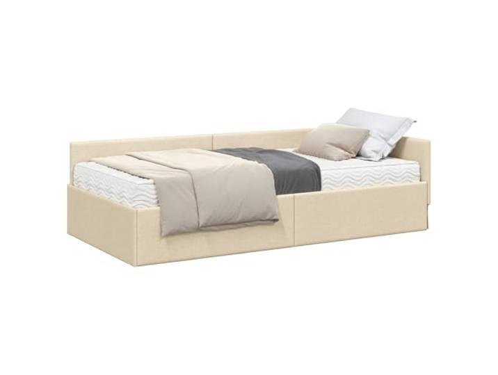 PUGYNBK Eckbett mit Matratze, cremefarben, 2 Stück Verstellbares Kopfteil, mittelfester Schaumstoff, Lattenrahmen, atmungsaktiv, moderner Stil