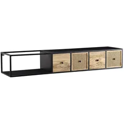 KADIMA DESIGN Lowboard Hängend Mango Massivholz / Metall 150x25x35 cm TV-Schrank Schwarz, Design Fernsehtisch Wiener Geflecht Modern, Fernsehschrank Wand,