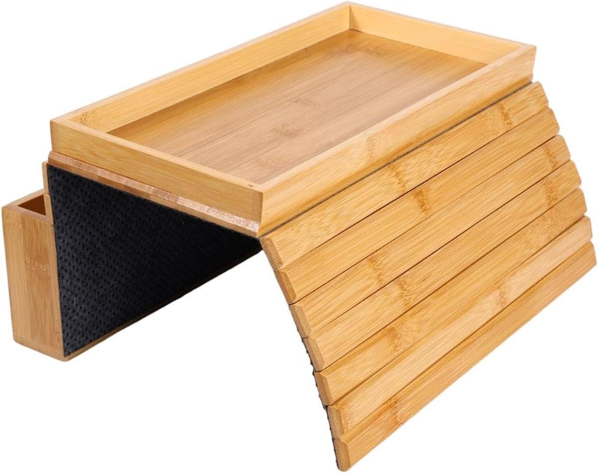 Bank Armleuning Dienblad Opberg Organizer in Houtkleur - 46,3 x 33,4 x 5 cm