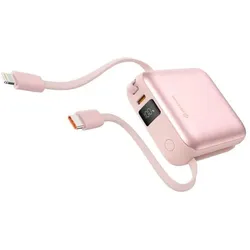 Swissten Power Bank Space 10000 mAh with Built-In Cables USB-C And Lightning - Pink (10000 mAh, 22.50 W, 38.50 Wh), Powerbank, Pink