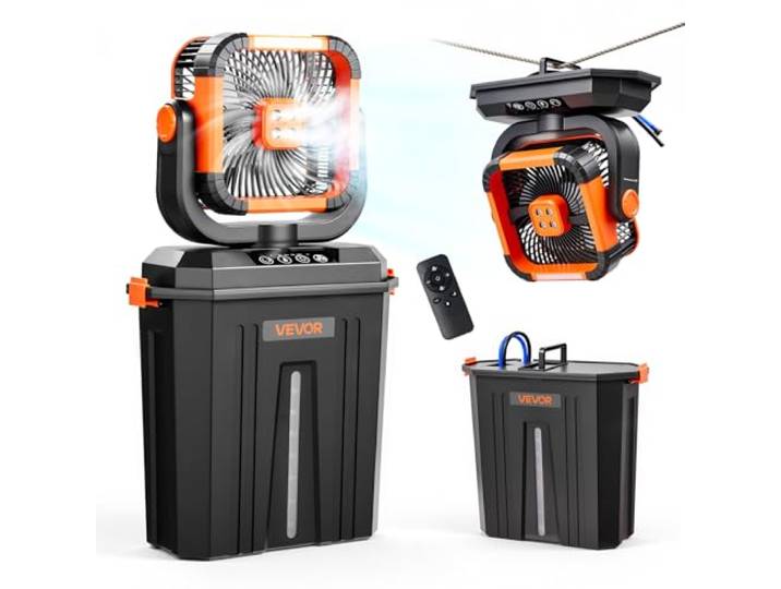 VEVOR Ventilateur Brumisateur sur Pied 2400 tr/min Ventilateur Brumisateur pour Intérieur\, Extérieur\, Camping\, avec Réservoir Eau 12 L\, 4 Vitesses Ventilation\, 3 Modes d'Éclairage\, Batterie 20000 mAh