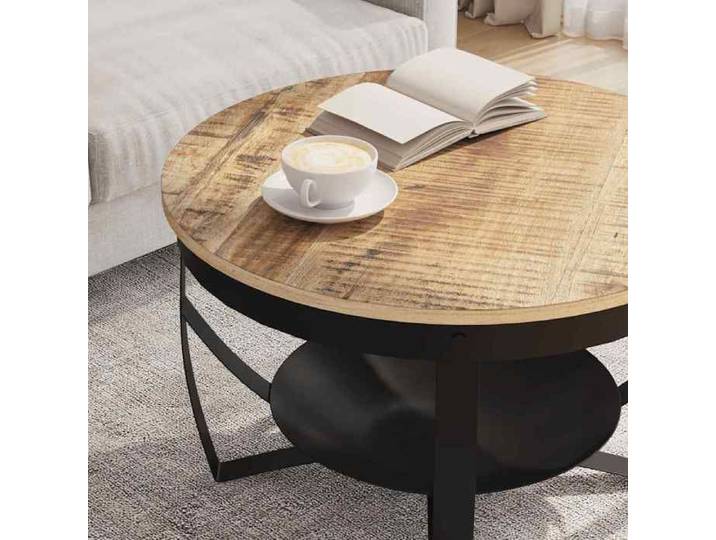 Table basse ronde en bois de manguier - vidaxl - Ø68x43 cm - Bois de manguier brut - Finition naturelle - Base en fer